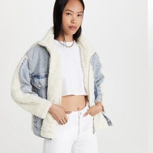 Blank NYC Bear Hug Denim Fleece Sherpa Jean Jacket Coat Small